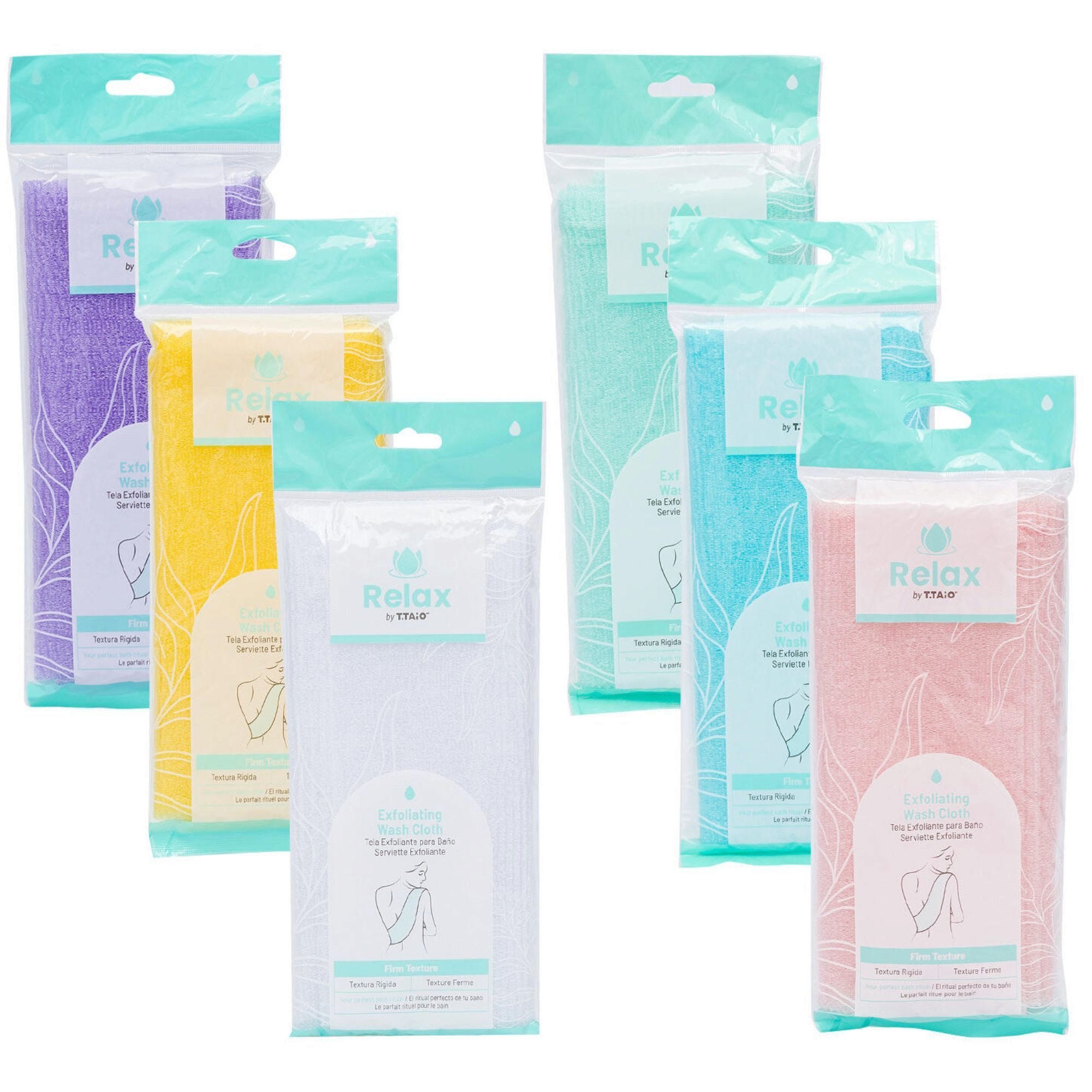 Bulk 30-Pack: Relax Exfoliating Body Wash Cloth with Firm Texture in Assorted Colors