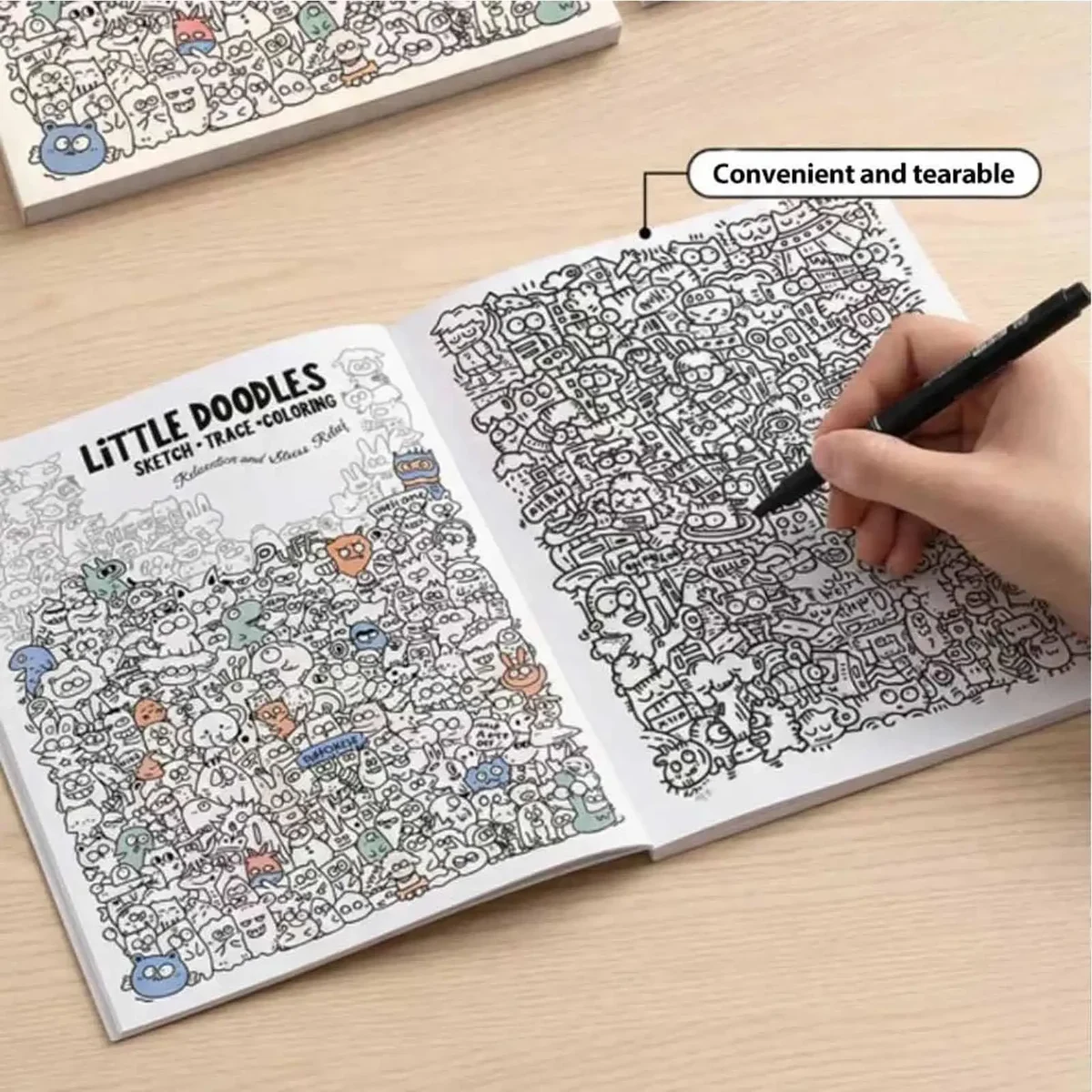 Doodle colouring book for adults and kids, sketch, trace and colour — representative supplier photograph