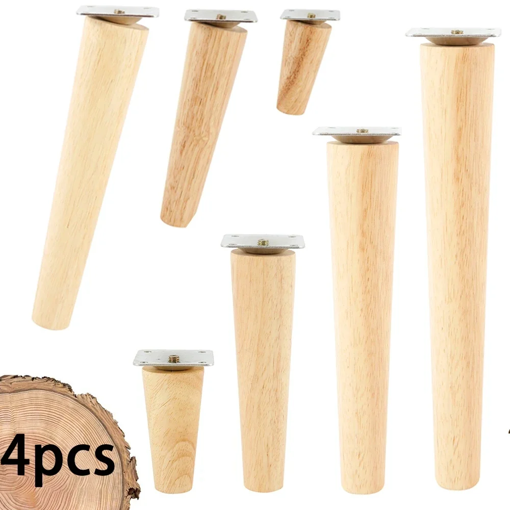 Solid wood furniture legs, straight or angled, set of 4, 8 to 25 cm — representative supplier photograph