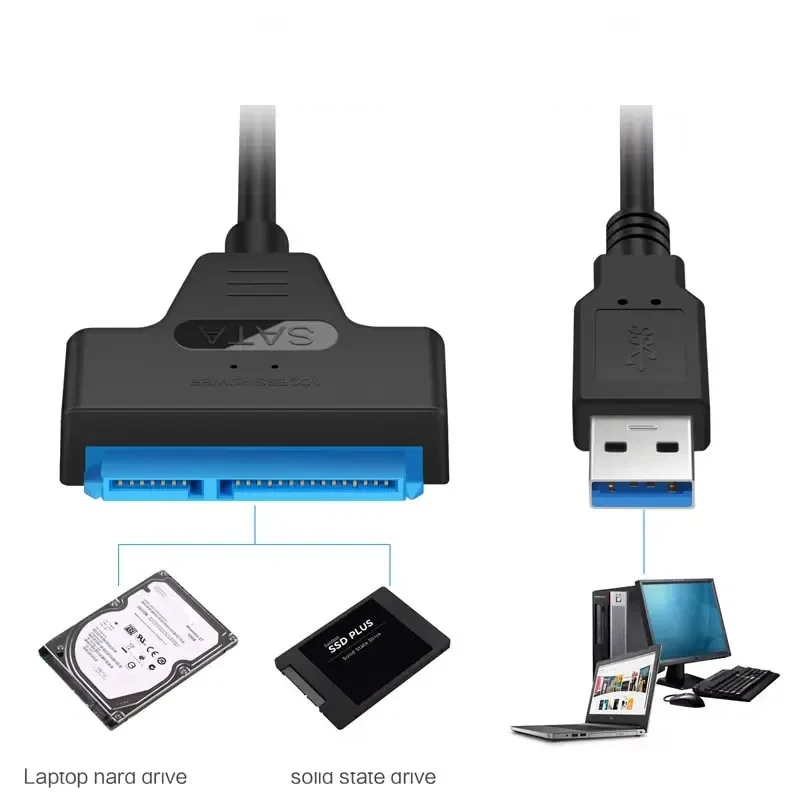 SATA to USB adapter cable for 2.5-inch SSDs and hard drives — representative supplier photograph