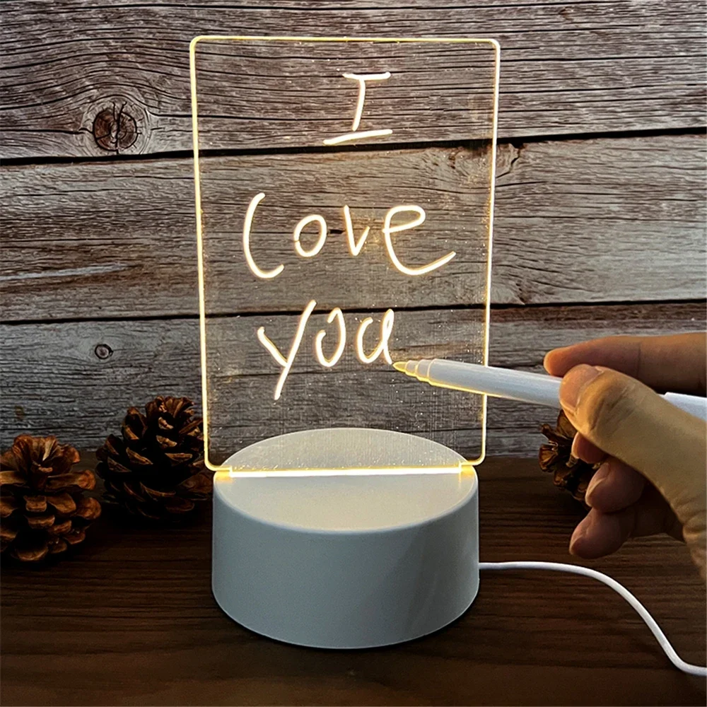 Light-up acrylic message board night light with erasable pen, USB — representative supplier photograph