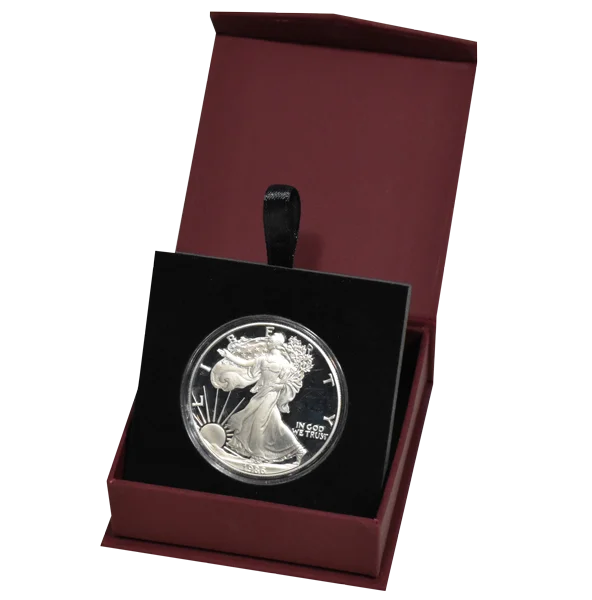 Folding Coin Capsule Box with Magnetic Lid and Stand Insert - Large - Black