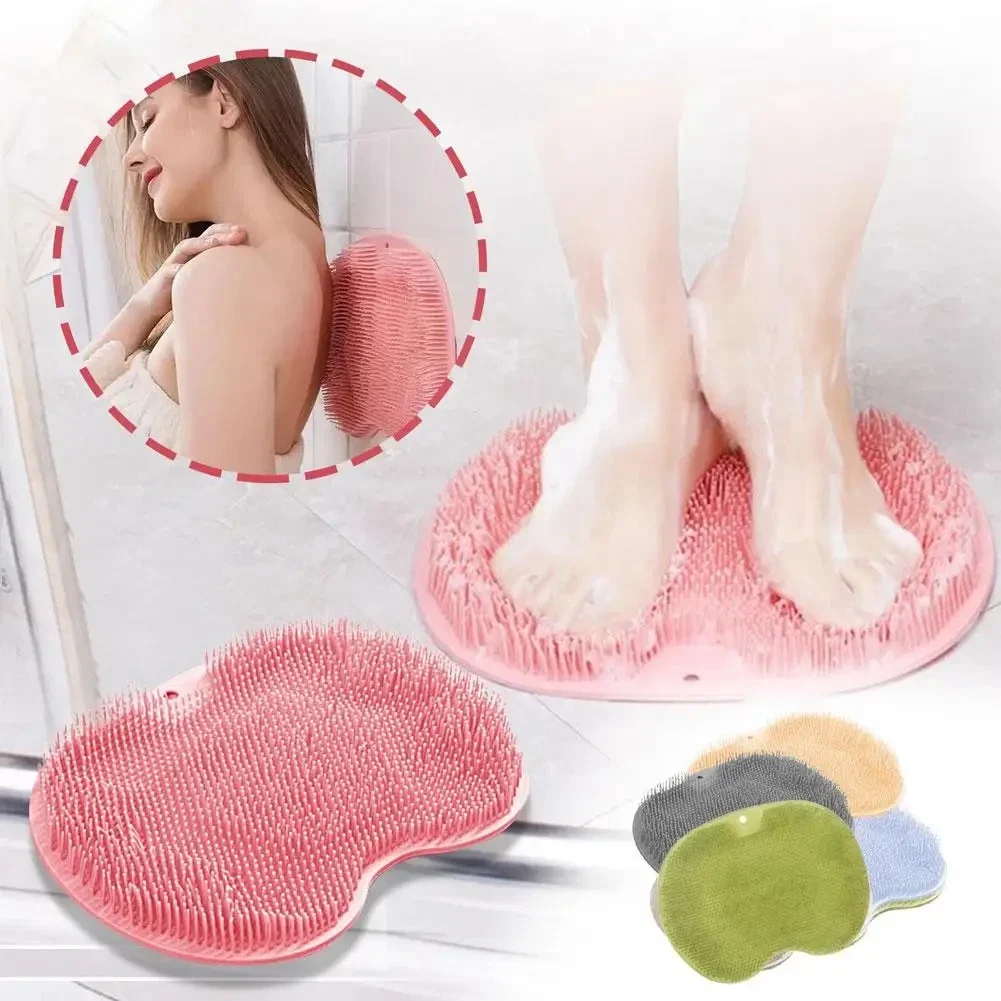 Silicone shower foot scrubber mat with suction cups — representative supplier photograph