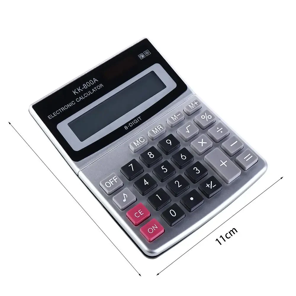 8-digit desktop calculator with large tilted display, 14 x 11 cm — representative supplier photograph