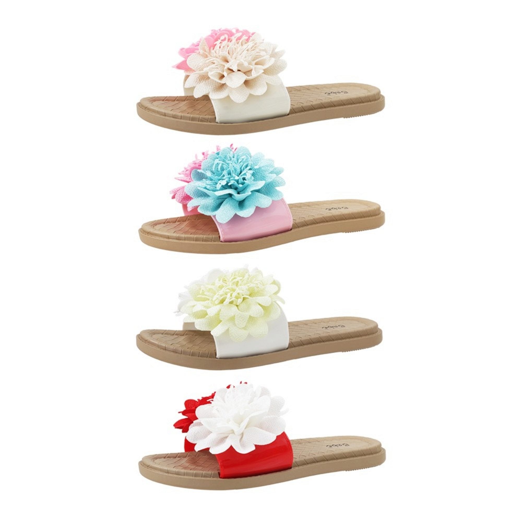 Bulk 11-Pack: Women's 3D Flowers Comfort Insole Slide Sandals in Assorted Colors Size 6-10