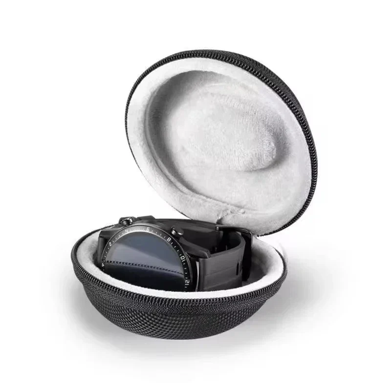 Single watch travel case, zip-up EVA shell, black — representative supplier photograph