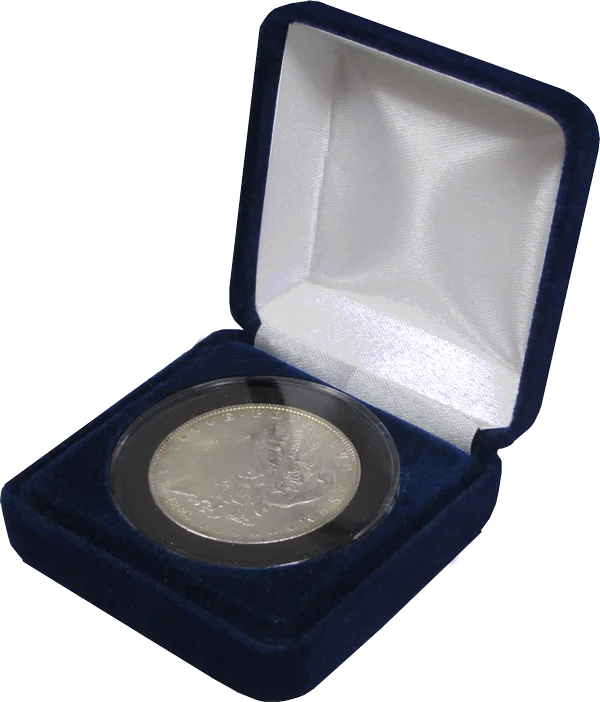 Blue Velvet Coin Capsule Box - Holds an extra large size coin capsule