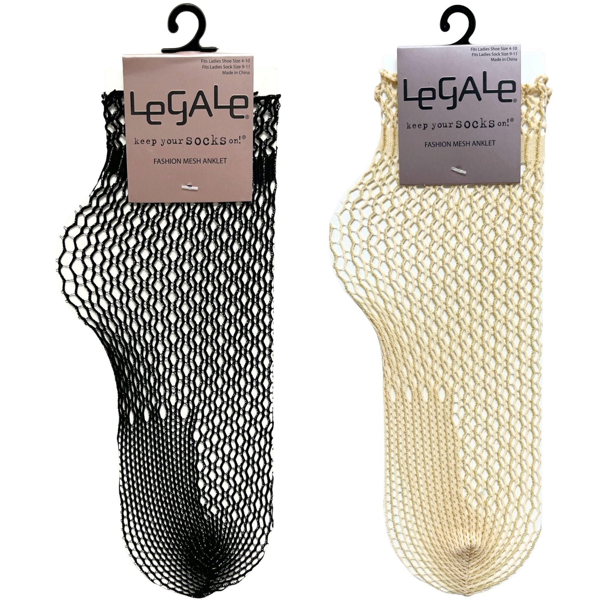Bulk 45-Pack: Legale 1 Pair Anklet Fishnet w/ Sparkle Assorted Colors Ladies Shoe Size 4-10