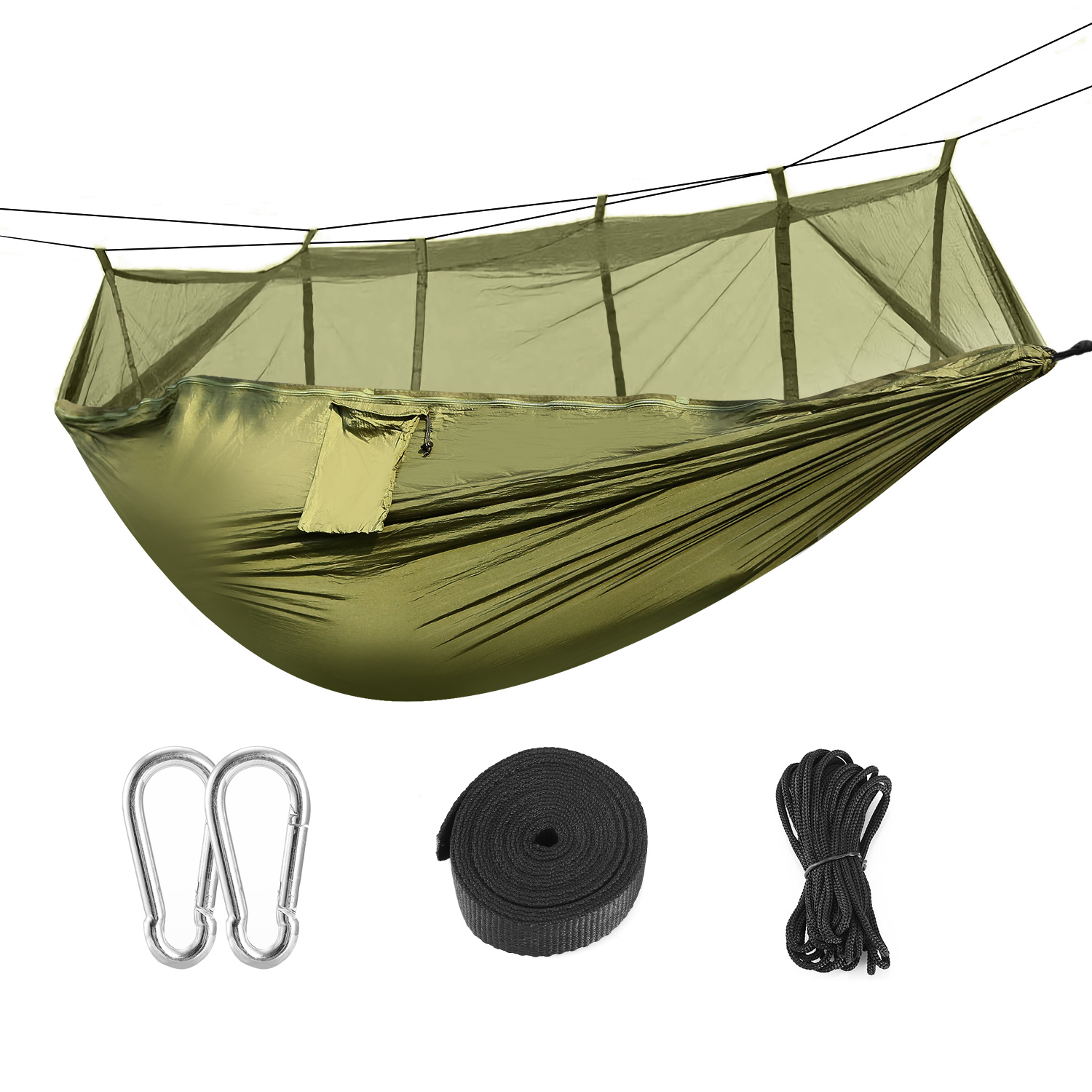 Camping Hammock, Portable Double Hammock With Net — Green