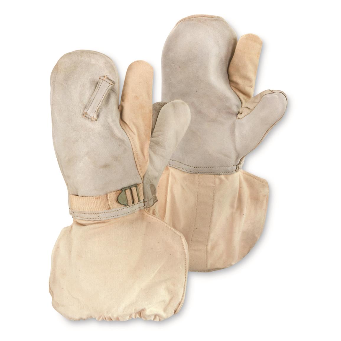 British Military Surplus Canvas and Leather Trigger Mitts, 4 Pairs, Like New — One Size Fits Most