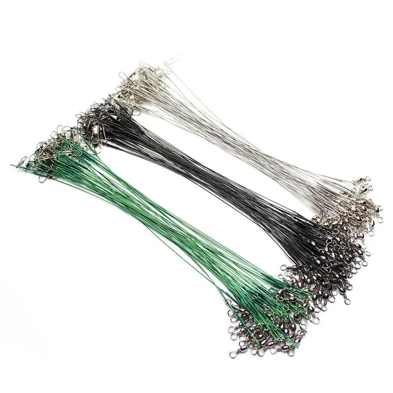 Steel wire fishing leaders with swivel and snap, 20-pack