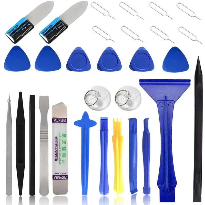 Phone and electronics repair opening tool kit with pry tools and screwdrivers — representative supplier photograph