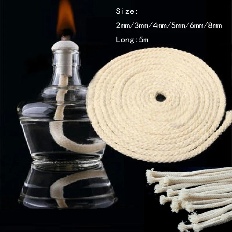 Round cotton lamp wick, 3 to 8 mm, by the length