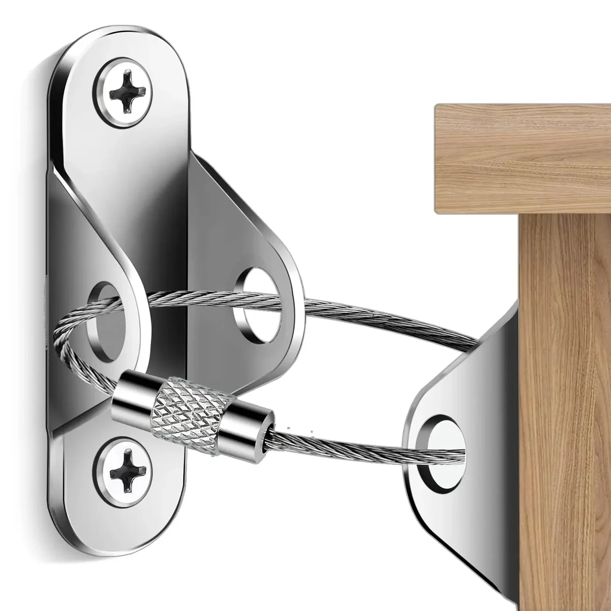 Steel cable furniture anti-tip anchors with fixings, 2 or 4 sets — representative supplier photograph