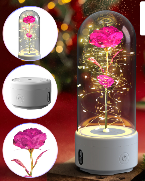 Creative 2 In 1 Rose Flowers LED Light And Bluetooth-compatible Speaker Valentine's Day Gift Rose Luminous Night Light Ornament In Glass Cover — White Base Color Flower