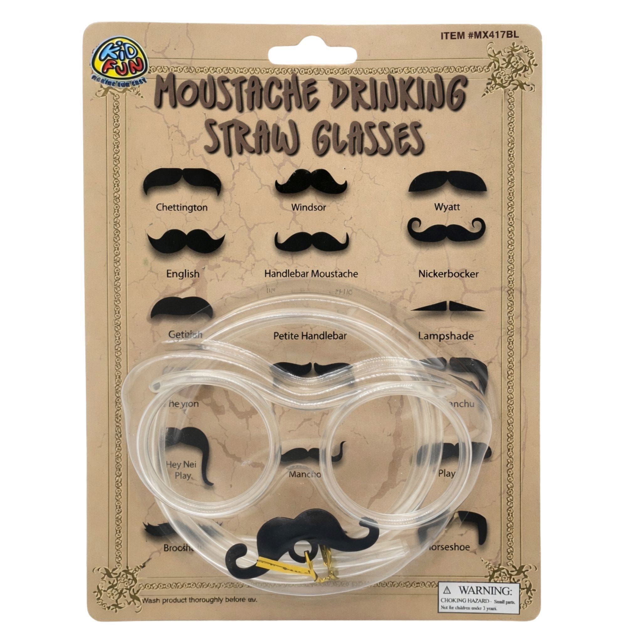 Bulk 48-Pack: Kid Fun Moustache Drinking Straw Glasses