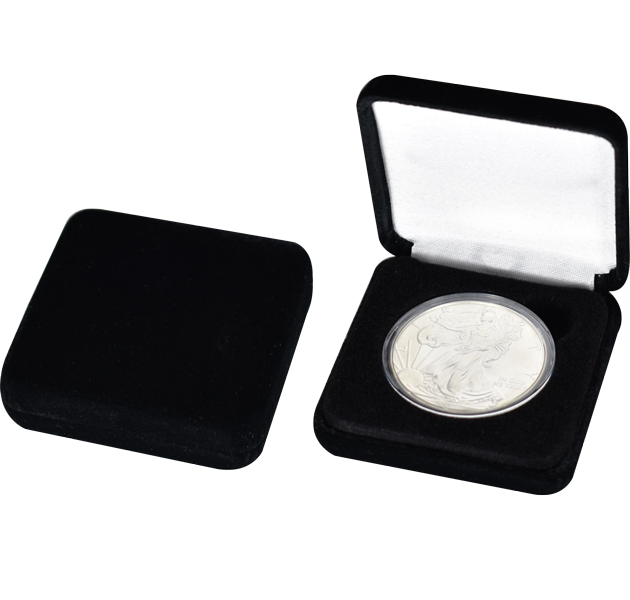 Slim Line Coin Capsule Box - L Capsule - Black Velvet |No Rim