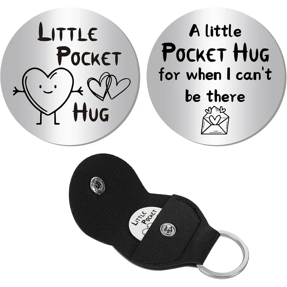 Little Pocket Hug token with leather keychain pouch