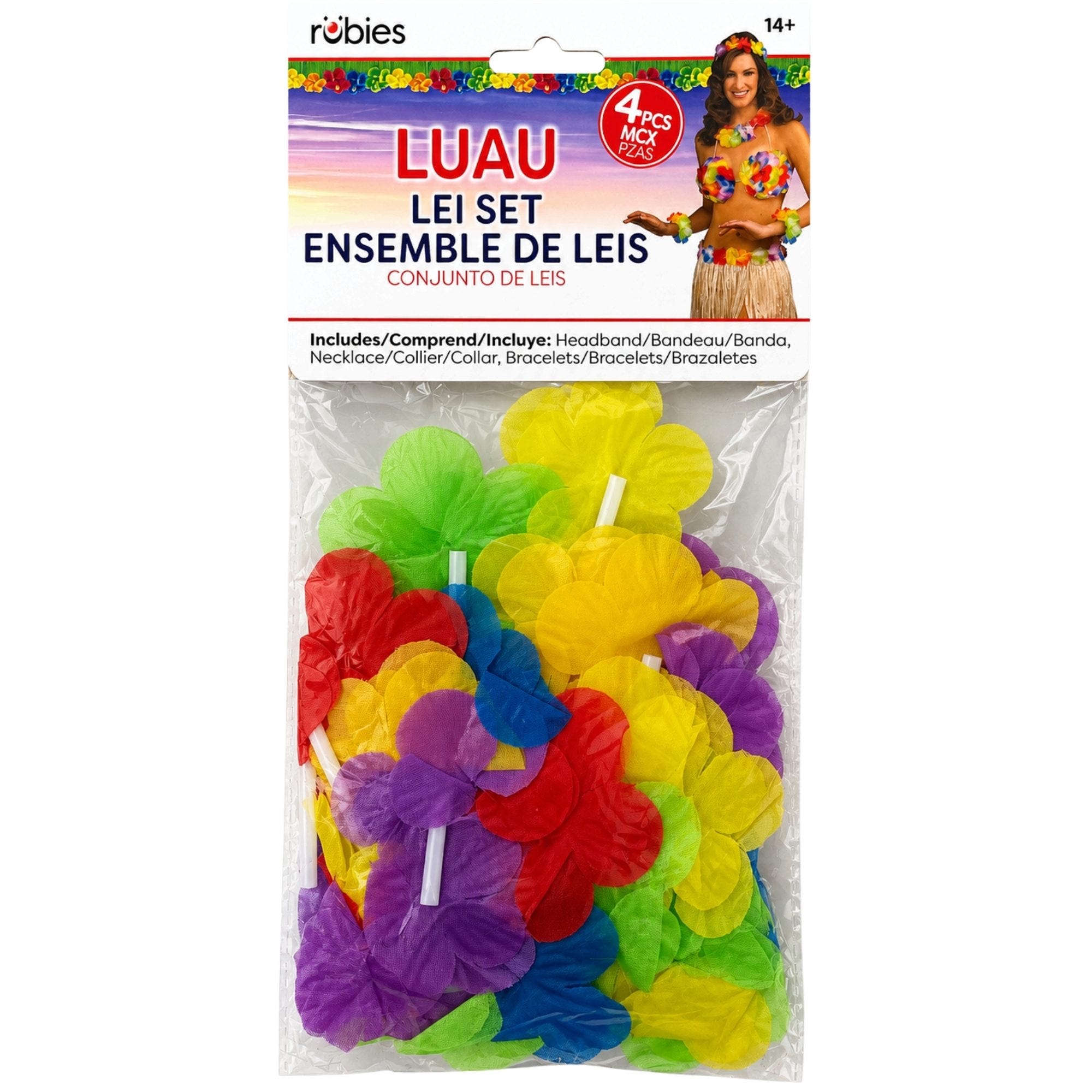 Bulk 48-Pack: 4 Piece Multi-Color Hawaiian Lei Set