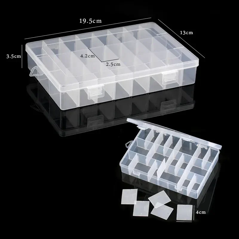 Clear plastic compartment boxes for beads and small parts, 9 sizes — representative supplier photograph