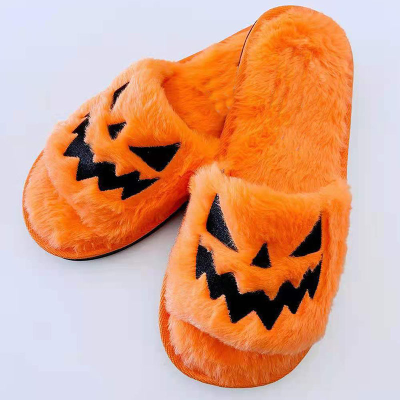 Halloween Shoes Winter Cute Warm Home Slippers Women — Orange-Size37