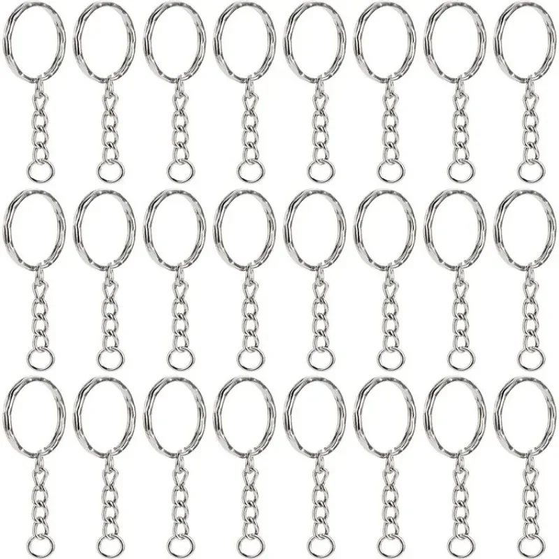 Split key rings with chain, 25 mm, 50-pack with jump rings — representative supplier photograph