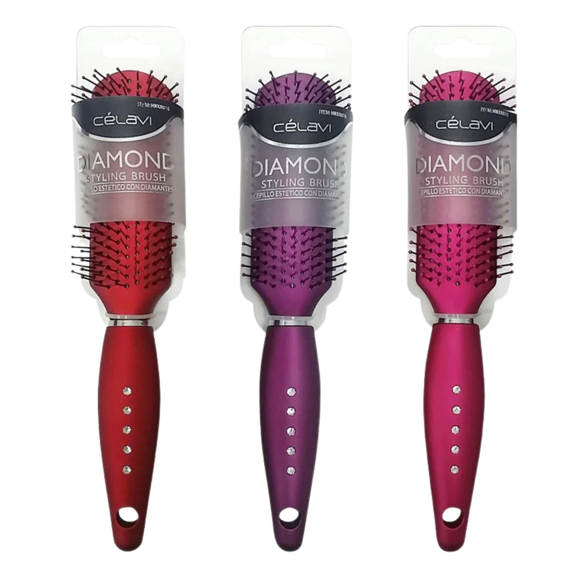 Bulk 12-Pack: Celavi Diamond Styling Hair Brush in Assorted Colors