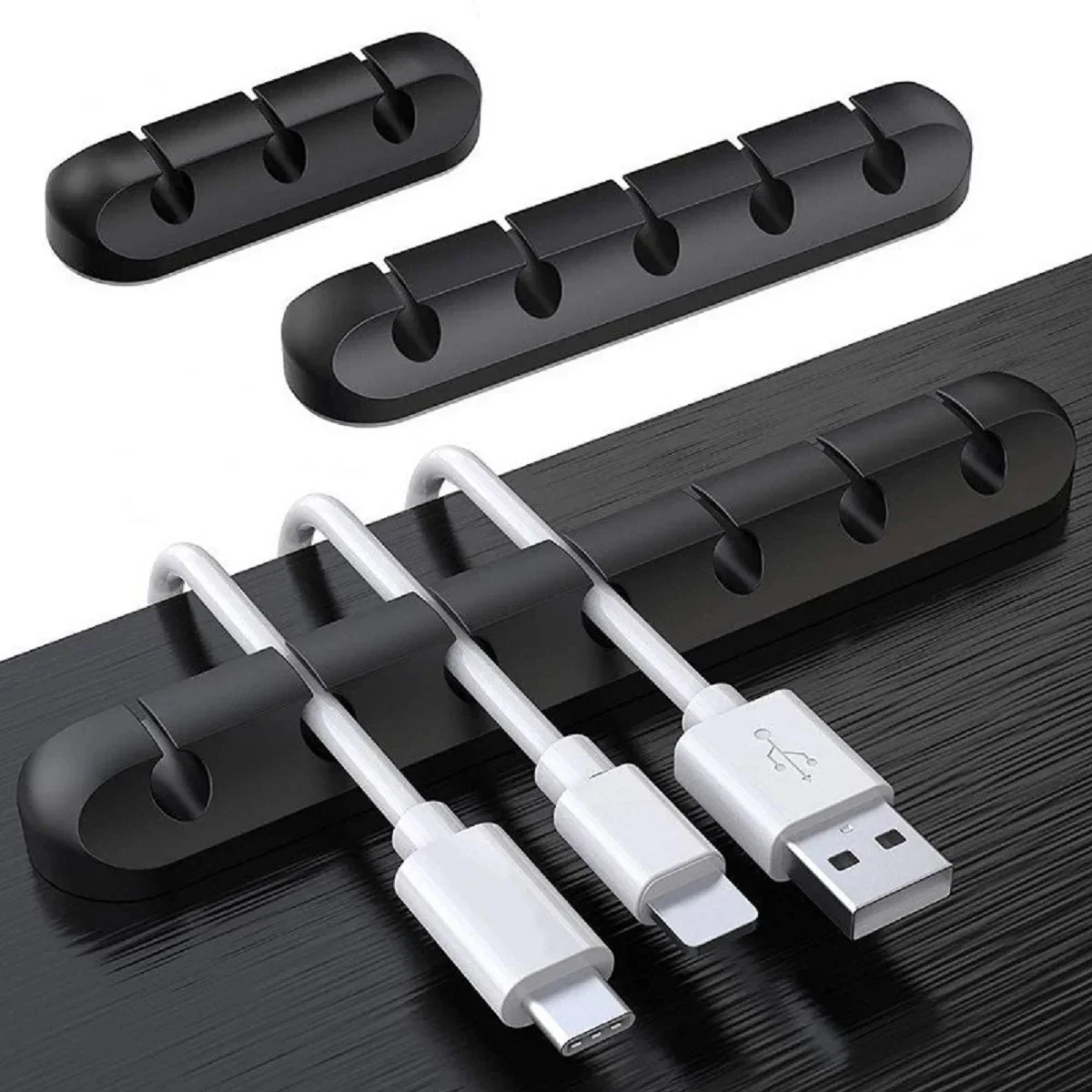 Silicone cable organiser with 3, 5 or 7 slots, self-adhesive — representative supplier photograph