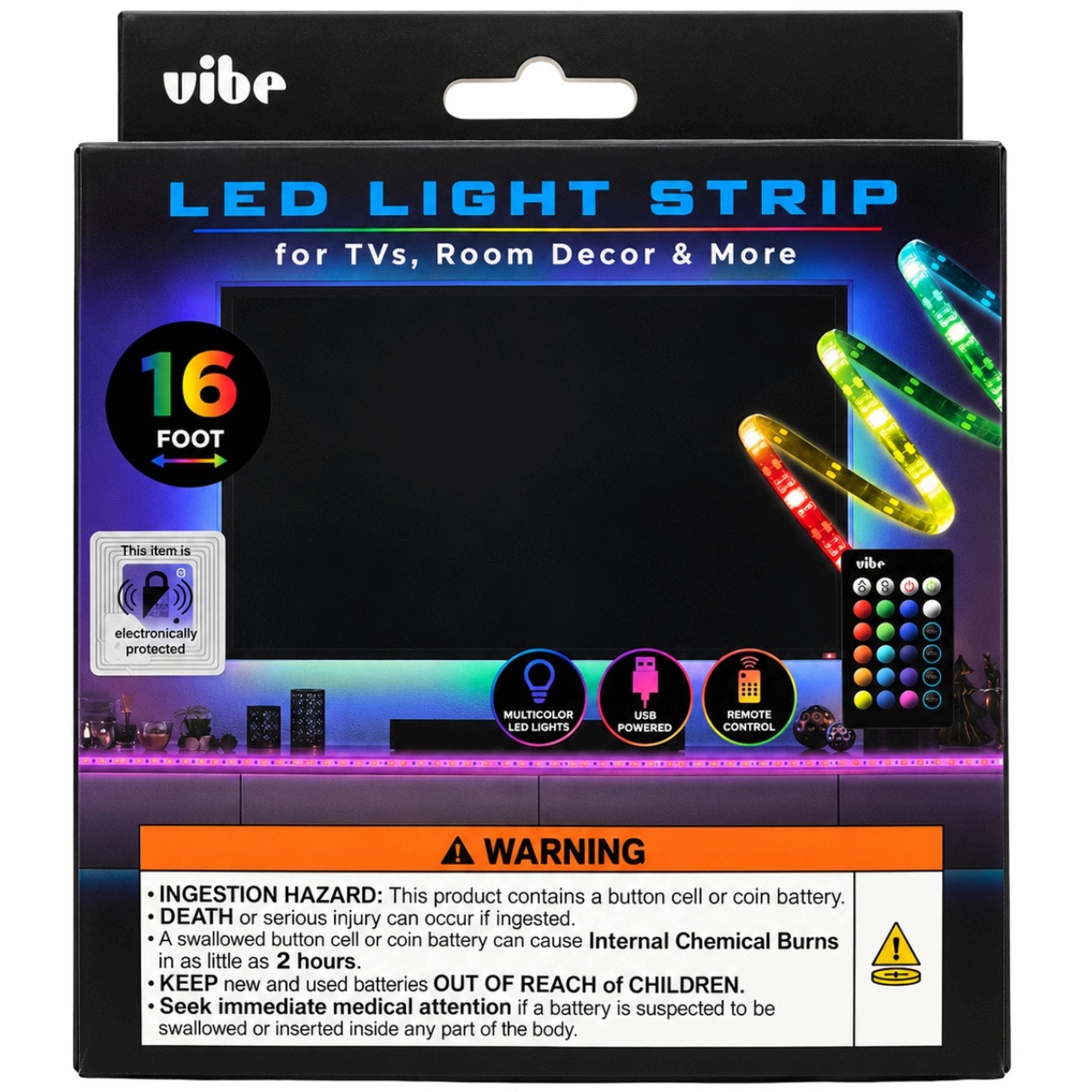 Vibe 16 Foot Adhesive Multi Color LED Strip Light with Remote Control (pack of 8)
