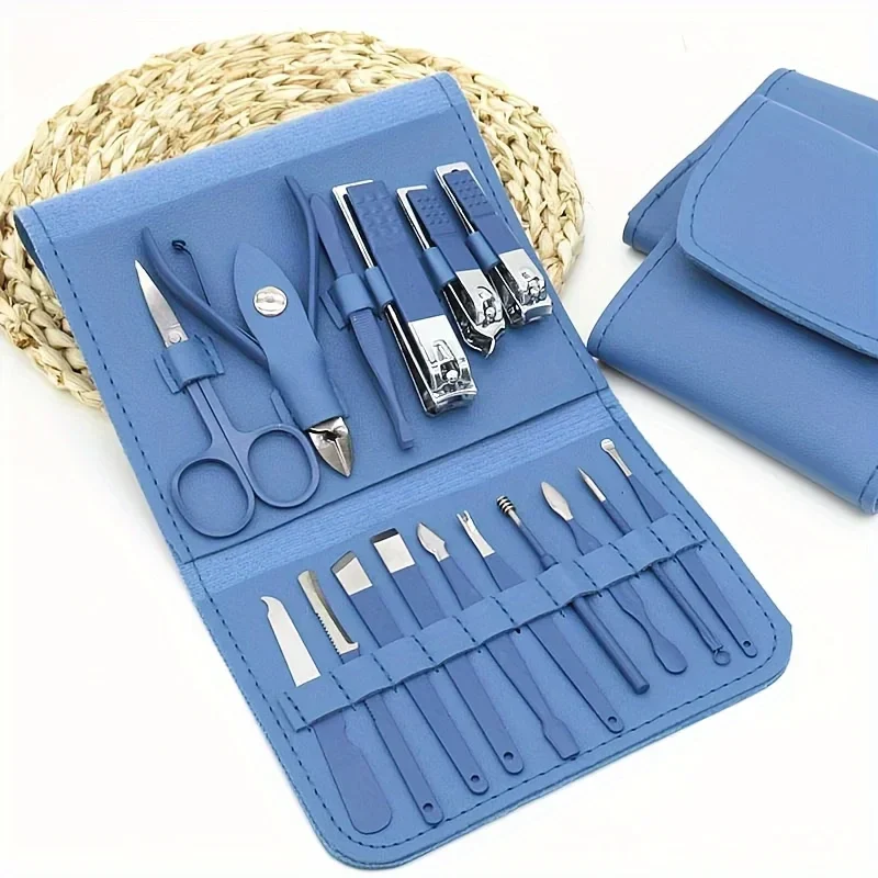 16-piece manicure and pedicure set in folding case — representative supplier photograph