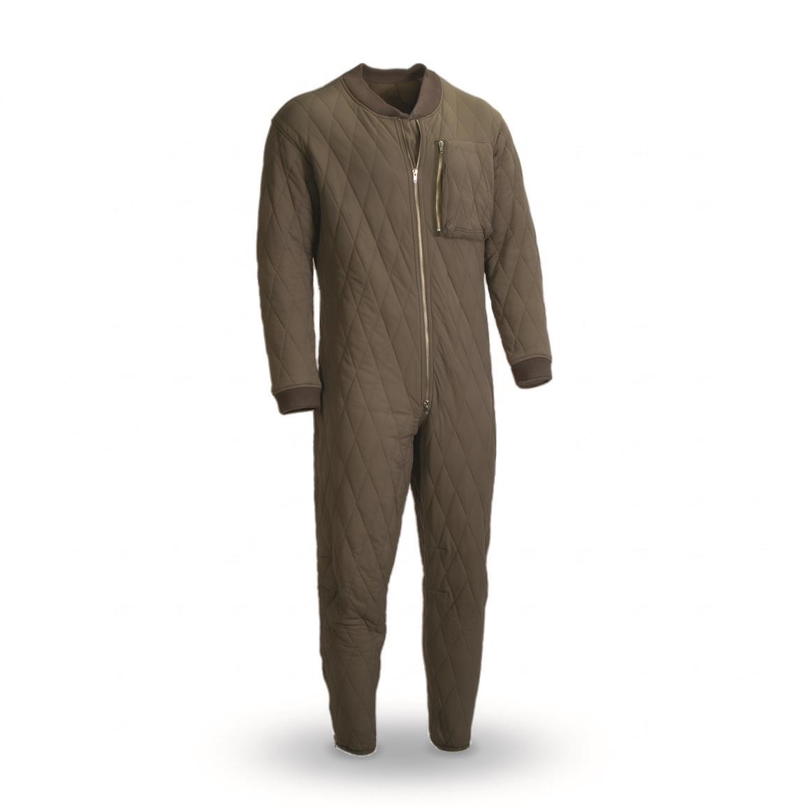 German Military Surplus Quilted Coverall Liner, Used — Large, Olive Drab