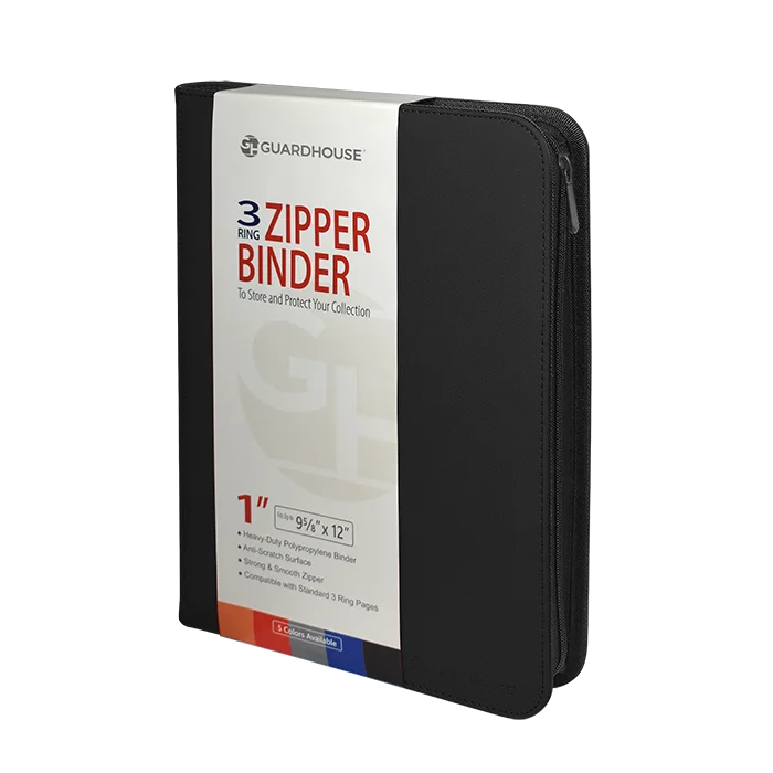 Zipper Binder with 3 Ring Clip - Black