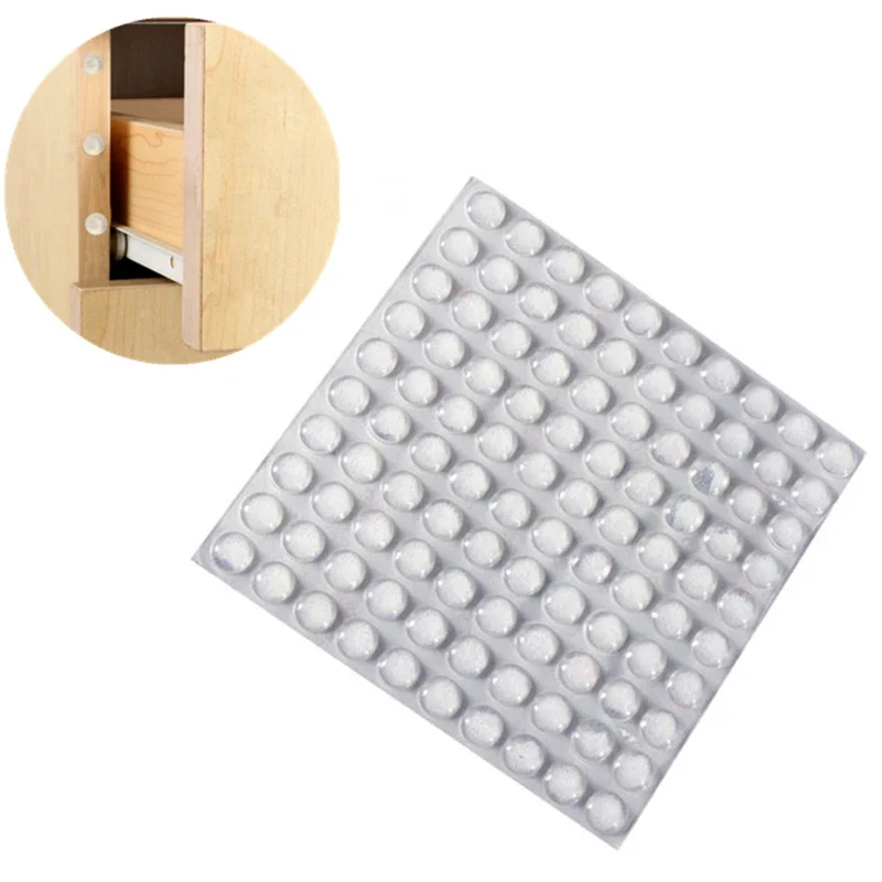 Self-adhesive clear silicone bumper dots, sheet of 100 — representative supplier photograph