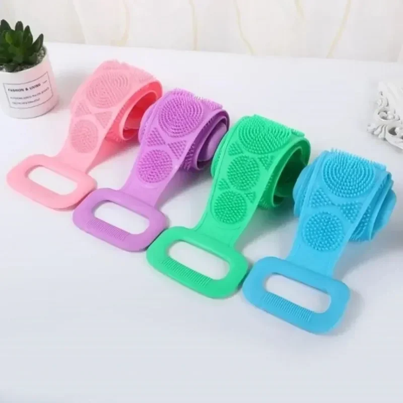 Double-sided silicone back scrubber strap with handles — representative supplier photograph