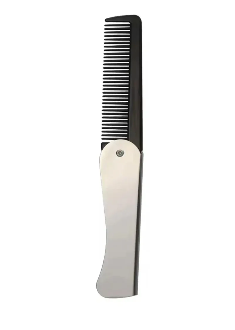 Folding pocket comb with steel handle — representative supplier photograph