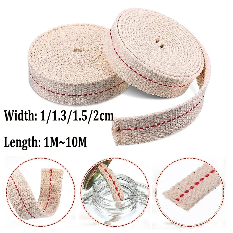 Flat cotton lamp wick, 1 to 2 cm wide, 1 m rolls