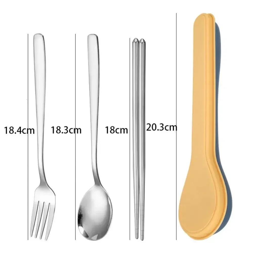 Travel cutlery set in a case: fork, spoon and chopsticks — representative supplier photograph