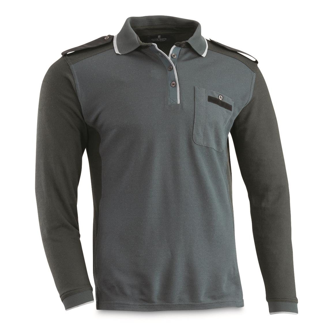 Dutch Military Surplus Customs Officer Long Sleeve Polo Shirt, New — Olive Drab / Large; Dutch customs polo