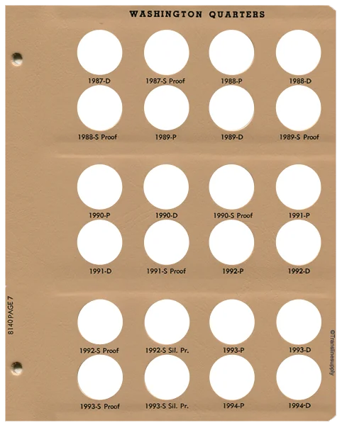 Washington Quarters with Proof Replacement Page 7 1987-D-1994-D