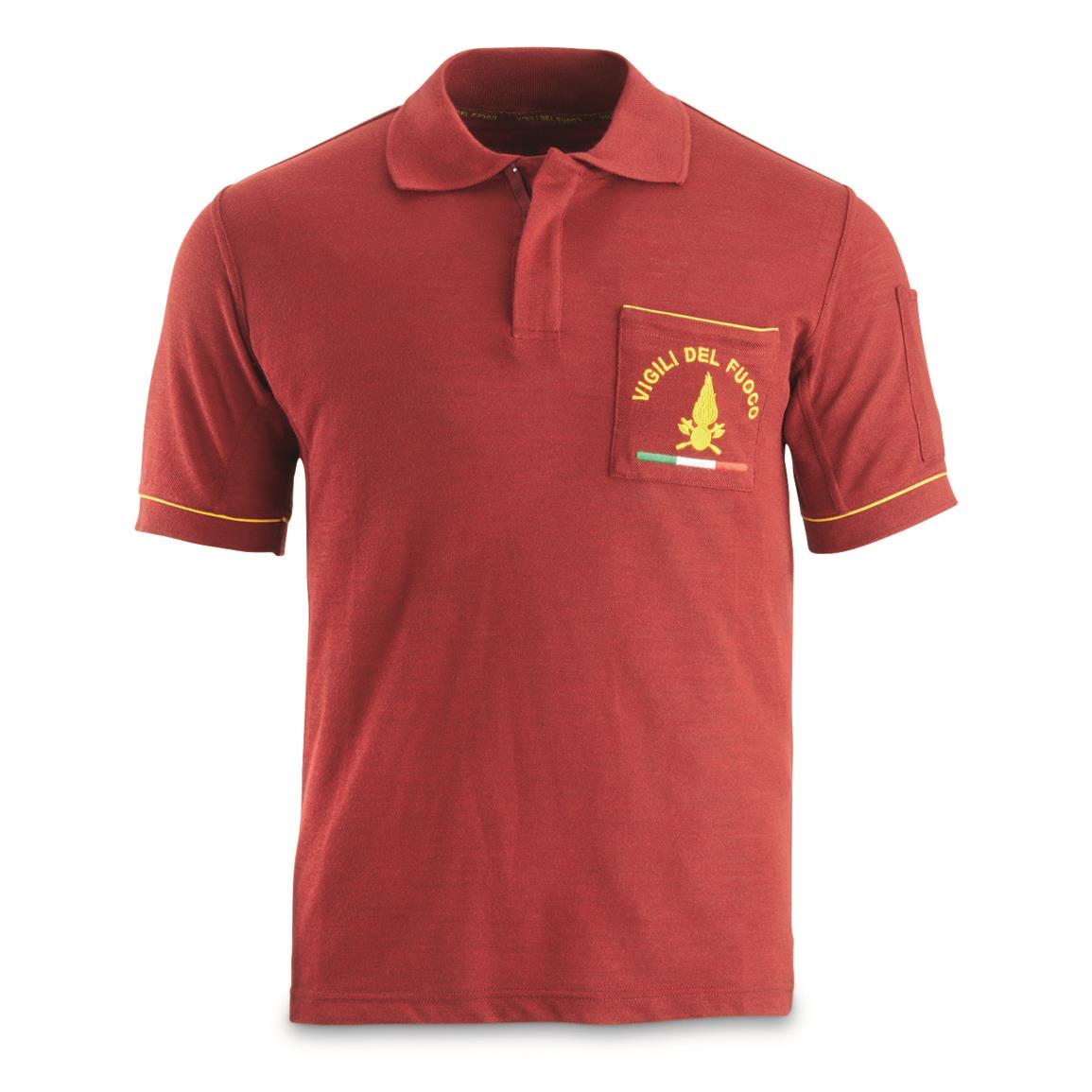 Italian Fire Service Surplus Short Sleeve Polo Shirt, New — Burgundy / XL; Italian fire-service polo
