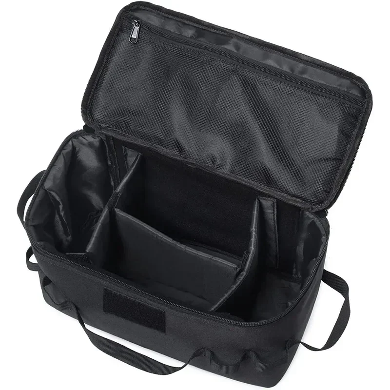 Camp kitchen storage bag with dividers, black — representative supplier photograph