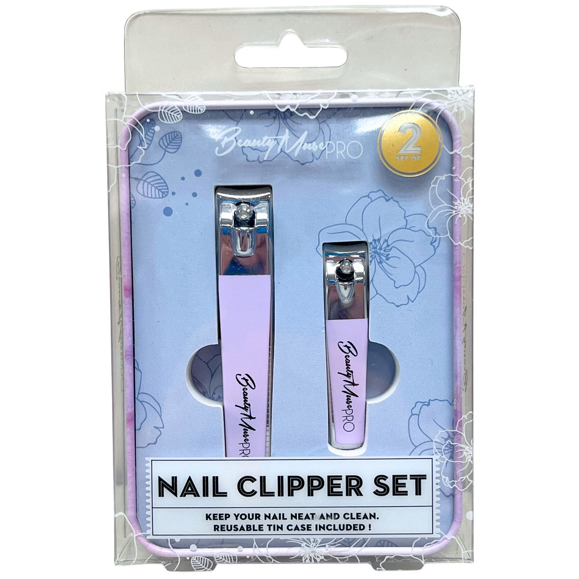 Bulk 18-Pack: Beauty Muse Pro 2 Size Nail Clipper Set in Metal Case in Light Purple