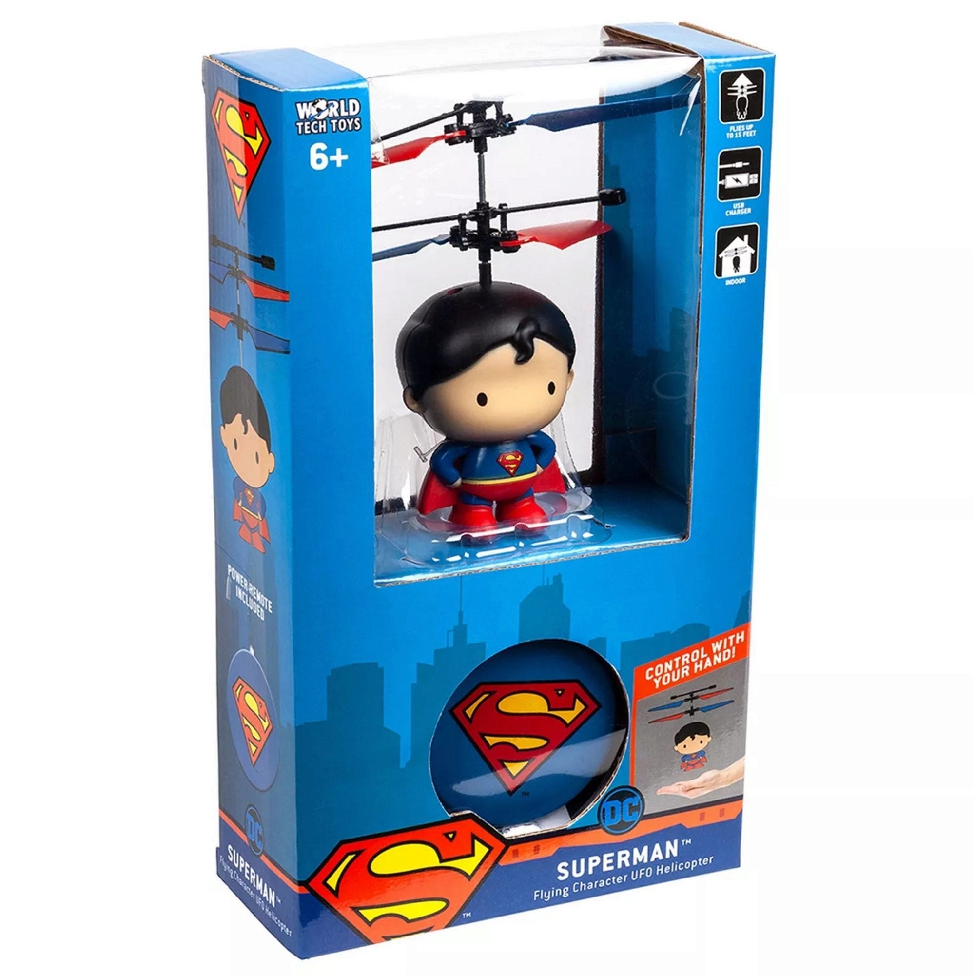World Tech Toys DC Superman 3.5 Inch Flying UFO Hand Controlled Helicopter with Remote (pack of 6)