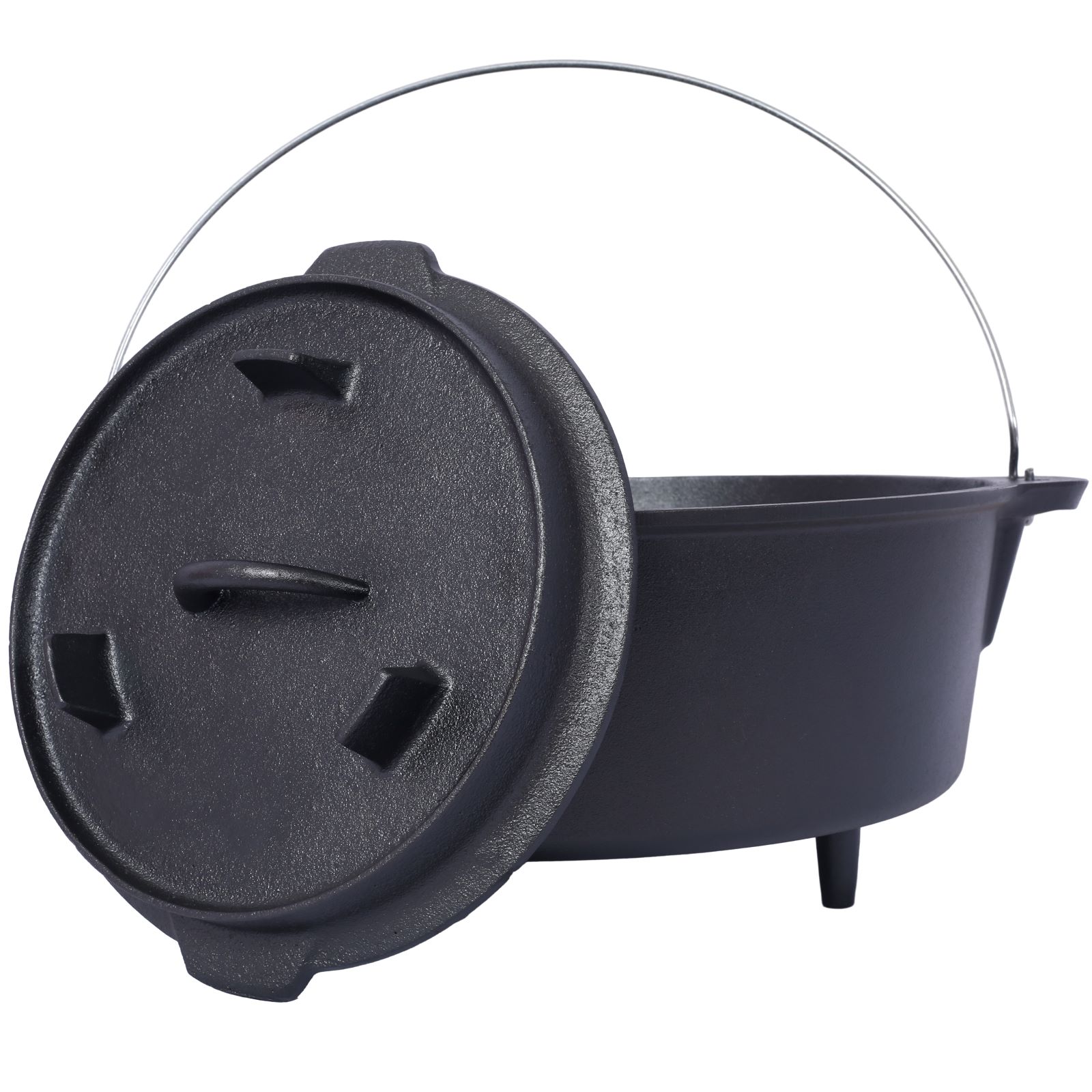 Outdoor Camping Deep Pot For Camping Fireplace Cooking Barbecue Baking Campfire With Leg Base — Black