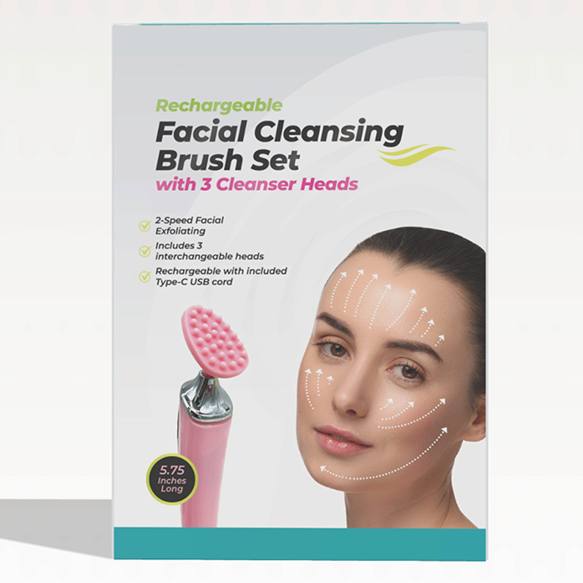 Rechargeable Facial Cleansing Brush Set with 3 Cleanser Heads (pack of 7)