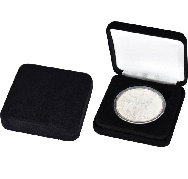 Slim Line Coin Capsule Box - L Capsule - Black Velour | No Rim