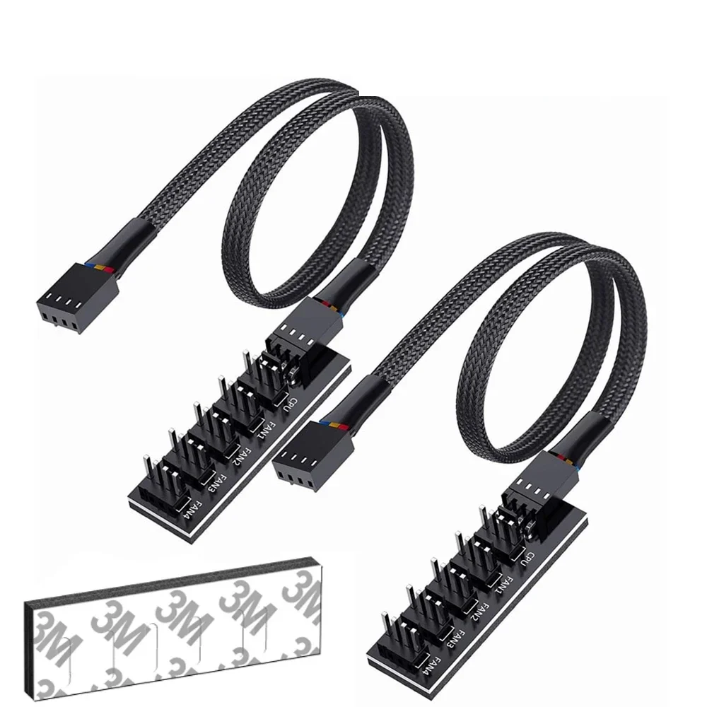 1-to-5 PWM fan hub with sleeved cable, pair