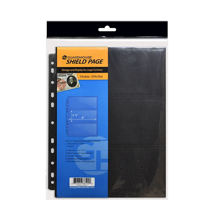 3 Pocket Double-Sided Pages for Large-Sized Currency - 10 Pack
