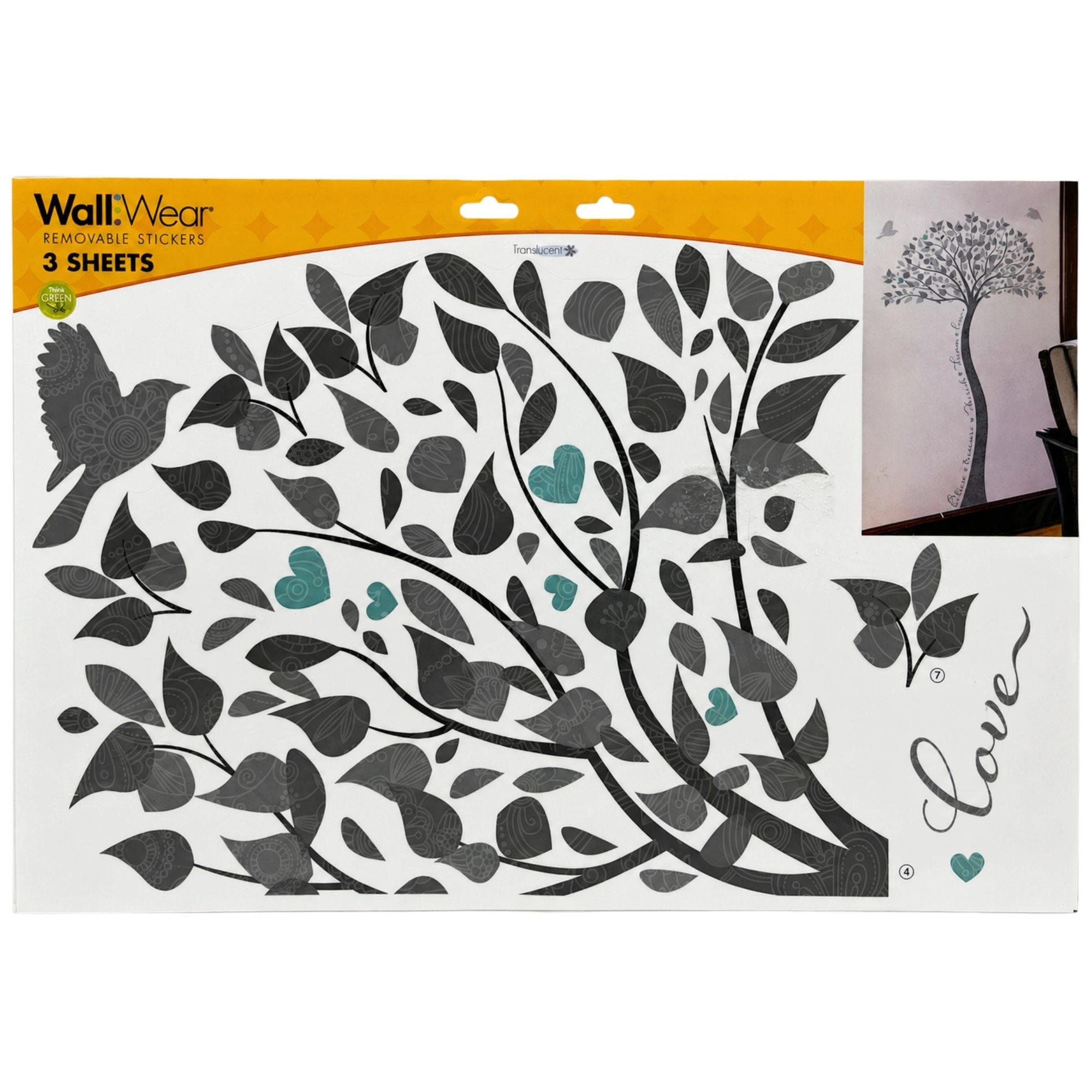 Bulk 24-Pack: Wall Wear Removeable 3 Piece 36 " x 54"  Wall Decal in Tree Sentiments Design