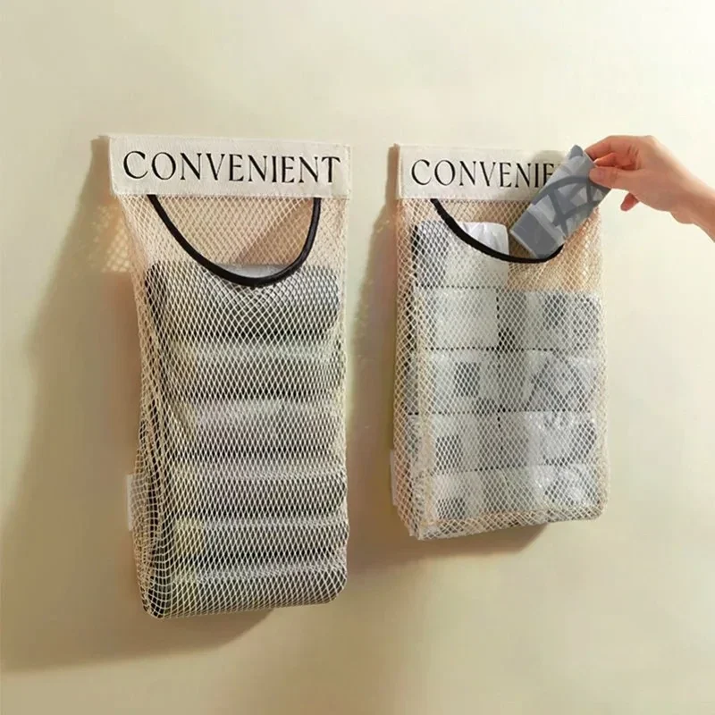 Wall-mounted mesh bag holder for grocery and trash bags, 2 or 4 pack — representative supplier photograph